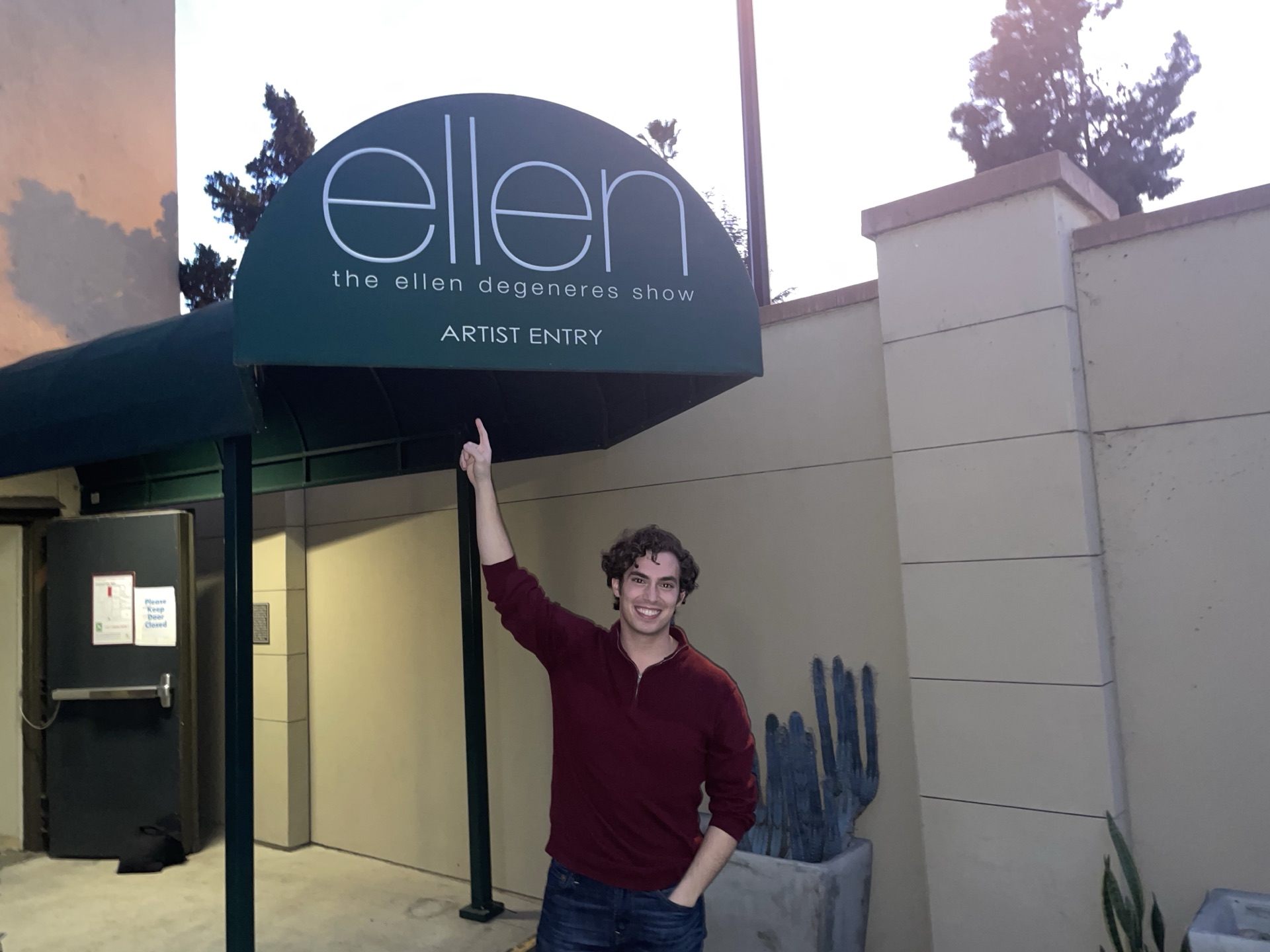 This is me at the Artist Entry door at the Ellen show. I was there as a stand-in. A month later they called me back to do a segment, and that's the segment that made me SAG-eligible.
